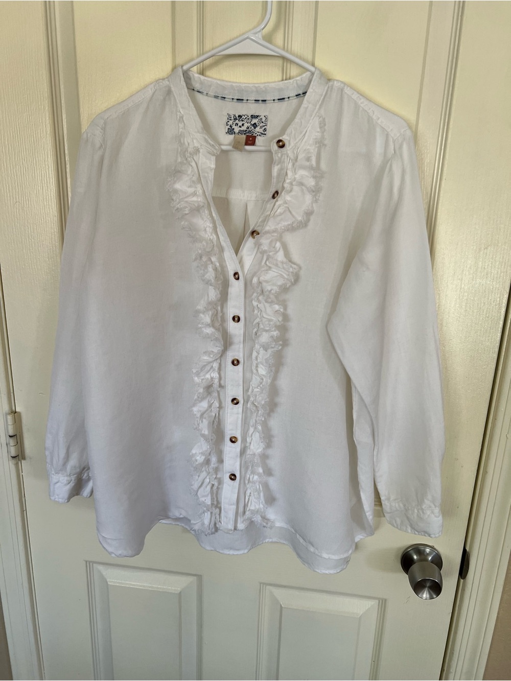 Pilcro Linen Blend White Ruffle Button Front Blouse Top Medium Boho - Picture 7 of 14